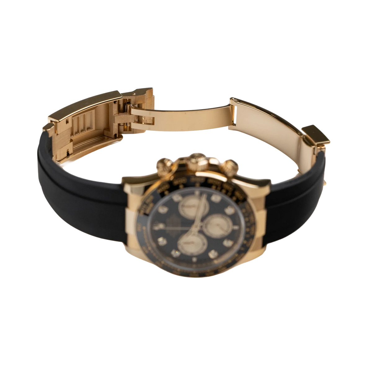 Daytona 40mm Yellow Gold Black and Golden Diamond Dial Oysterflex 126518LN