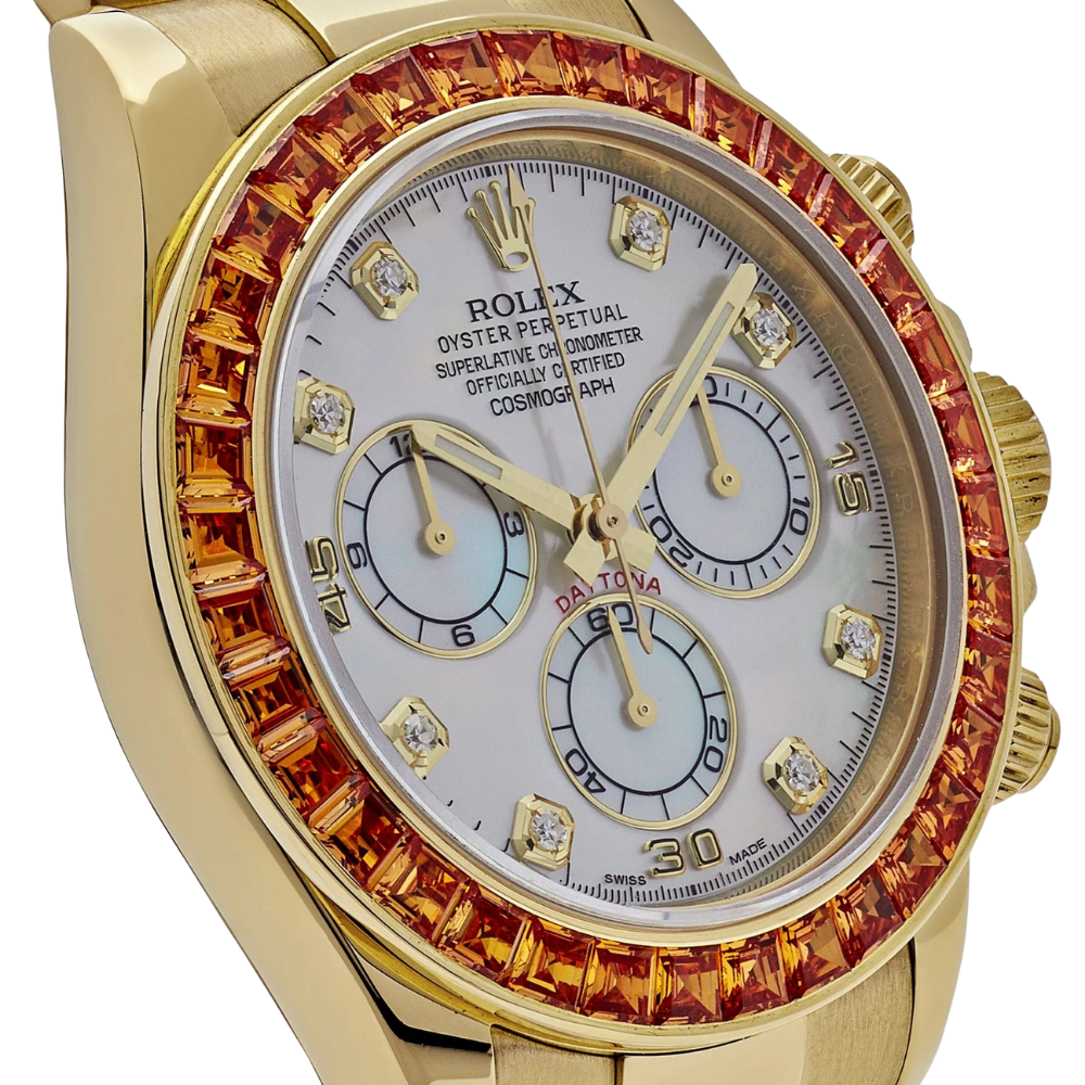 Daytona 116578SACO Yellow Gold Sapphire Bezel Mother Of Pearl Dial