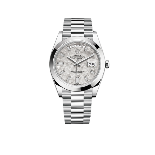Day-Date 40 Platinum Day-Date Smooth Bezel Meteorite Baguette Diamond Dial President Bracelet 228206