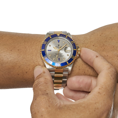 Submariner 40mm Stainless Steel Yellow Gold Serti Slate Diamond Sapphire Silver Dial 16613